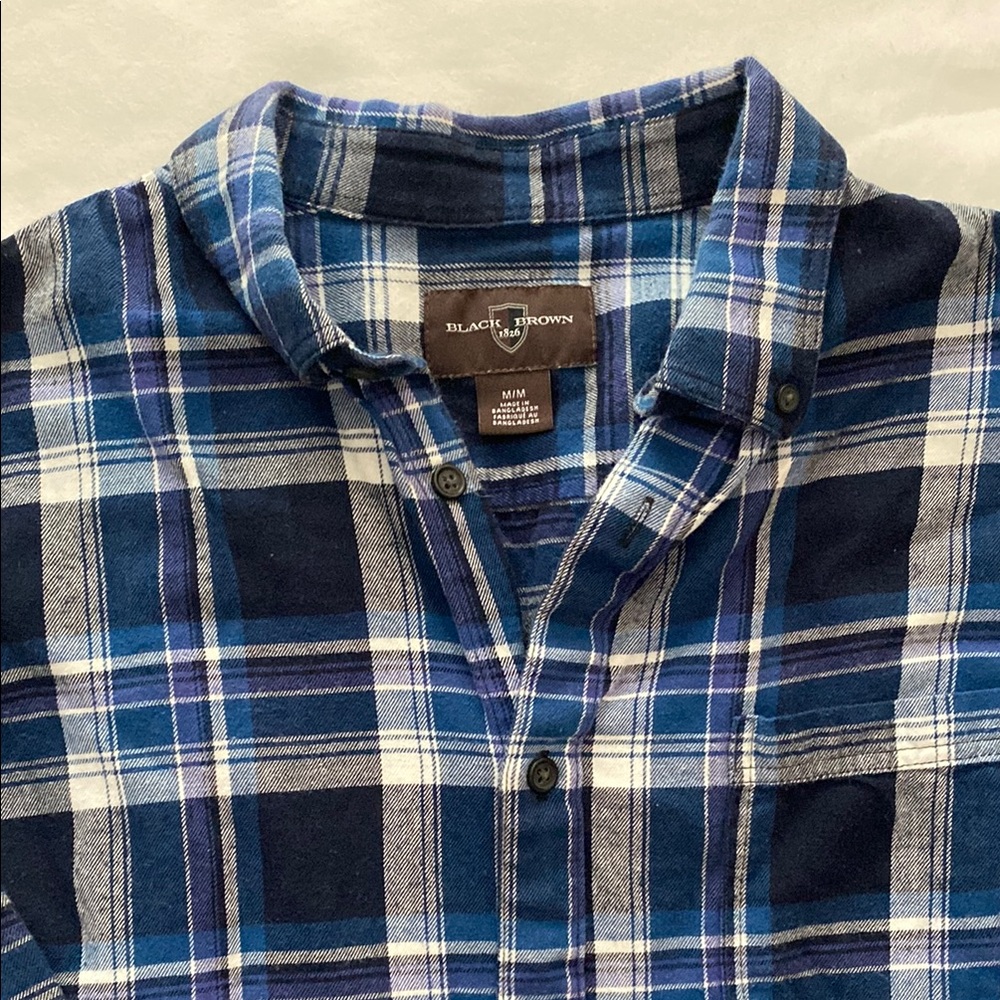 Casual Blue and Black Plaid Button Down Shirt